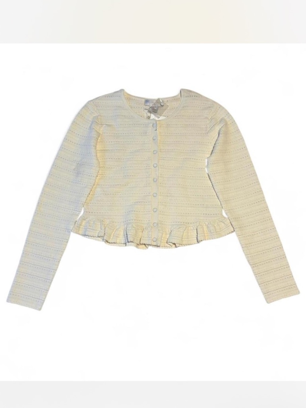 Caroline Constas White Knit Cardigan Ruffle Hem NWT Size S